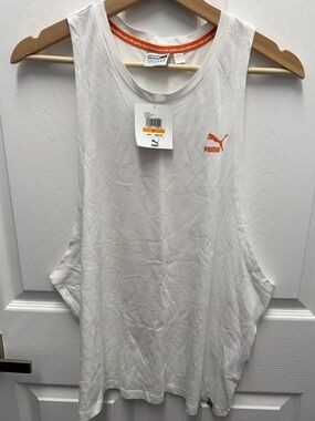 Puma Women's White & Orange Archive Logo Tank Top Muscle Gym Shirt NWT Small